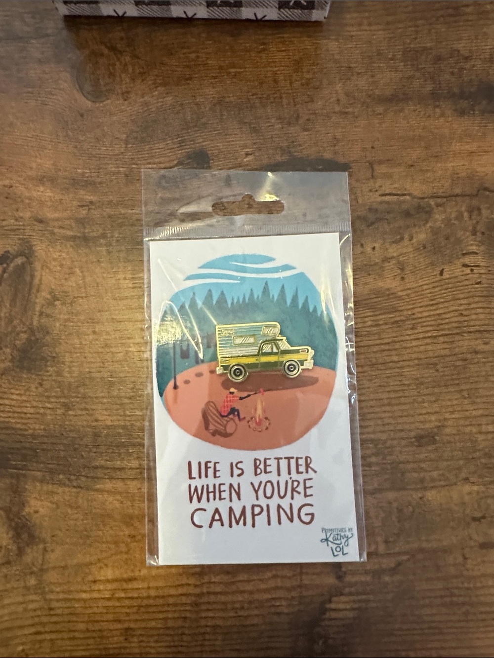 Primitives by Kathy Green and Yellow Camper Enamel Pin - Camping Scene